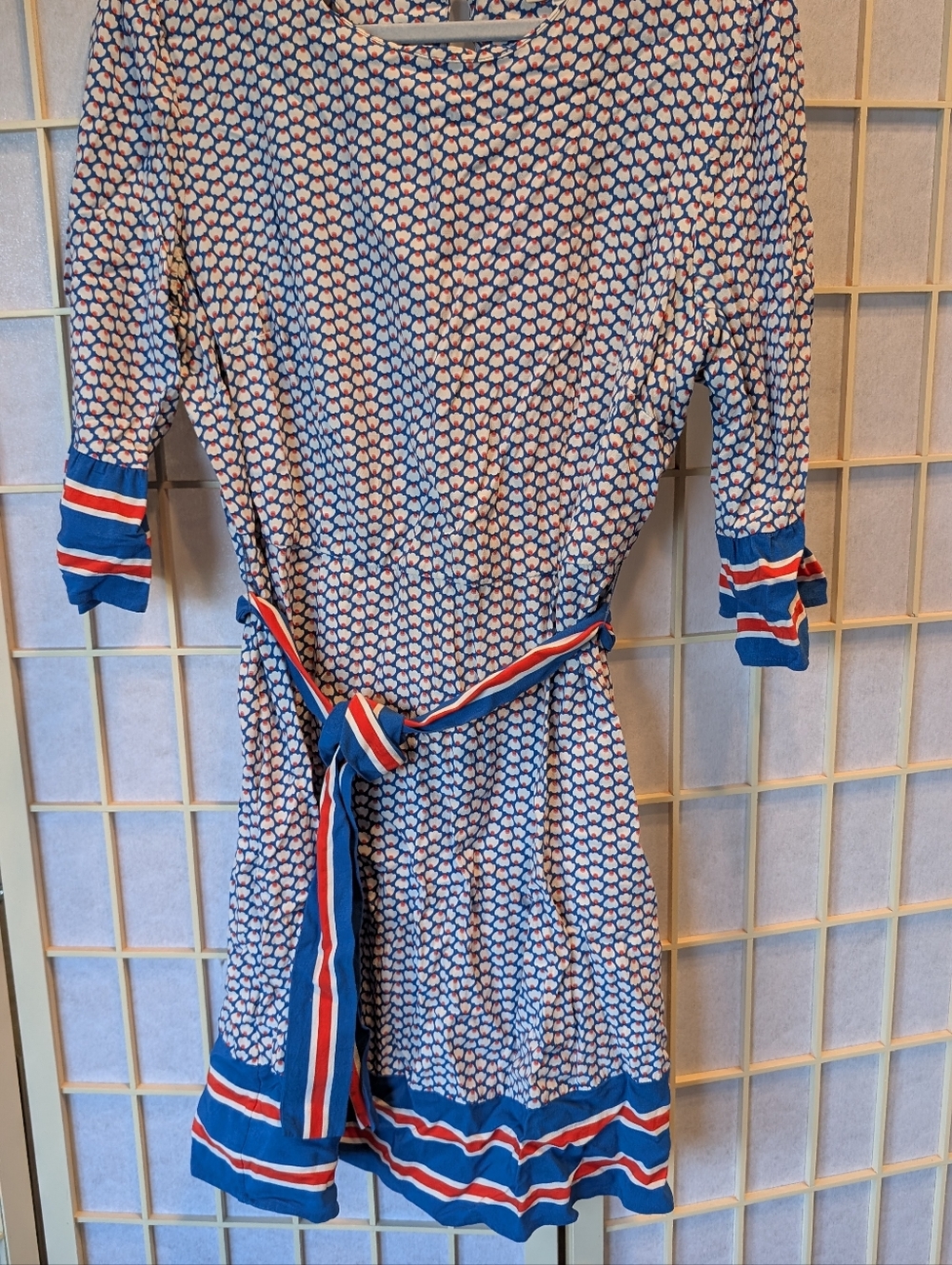 Boden Blue Floral Print Blouse with White and Red Details - Picture 2 of 6